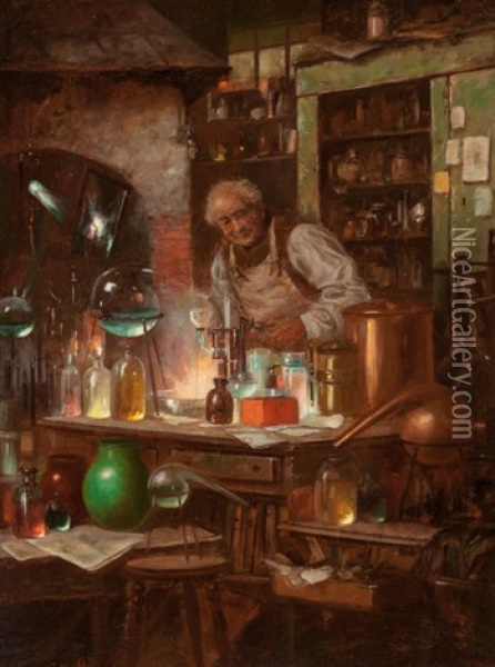 The Chemist Oil Painting - Charles Louis Lucien Mueller