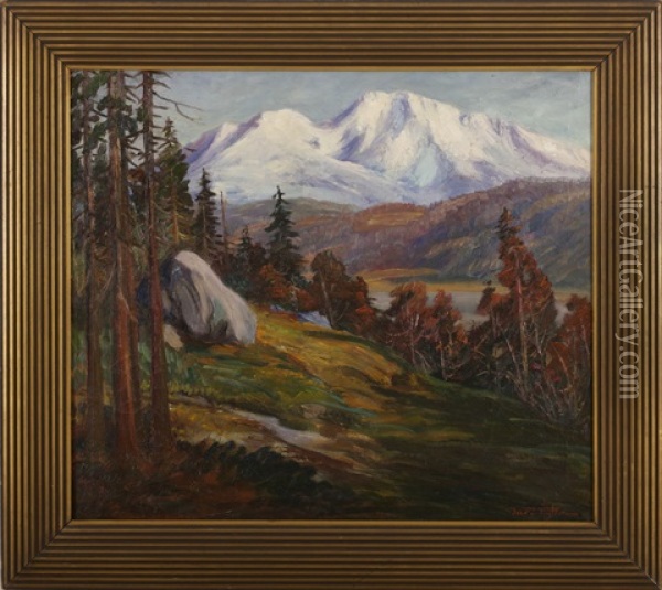 Mountainous Landscape With River Oil Painting - Jean J. Pfister