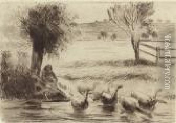 Gardeuse D'oies Oil Painting - Camille Pissarro