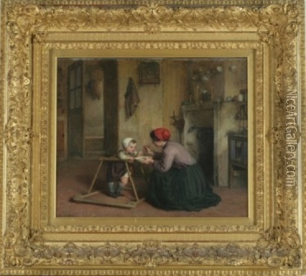 Feeding Baby Oil Painting - Charles Edouard Frere