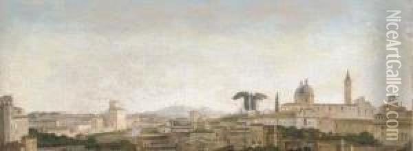 Capriccio View Of Rome With The Monte De Giustizia And Villamontalto Negroni Oil Painting - Alexandre-Hyacinthe Dunouy