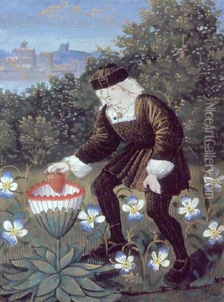 Stowe 955 f.5b-6 Garden scene, from Love Poems Oil Painting - Pierre Sala