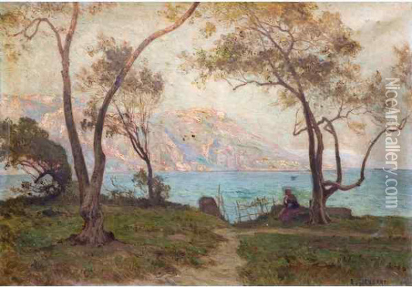 Village De La Cote Mediterraneenne Oil Painting - Marie-Victor Emile Isenbart