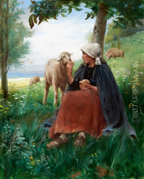 Bergere Et Mouton Oil Painting - Georges Laugee