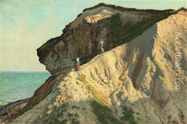 Woman On A Cliff Oil Painting - Henrik Gamst Jespersen
