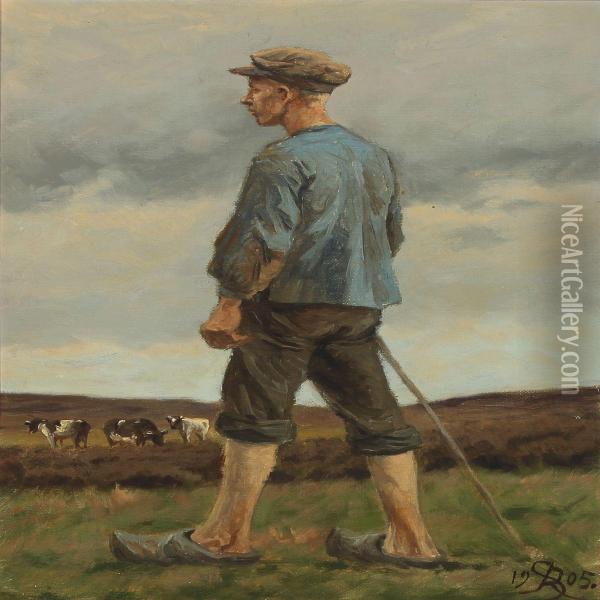 Peasant Boy. Oil Painting - Johannes Resen-Steenstrup