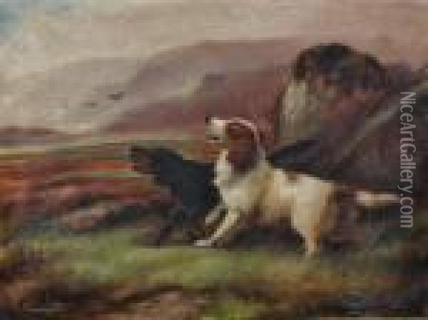 Gun Dogs In Extensivelandscape Oil Painting - Robert Cleminson