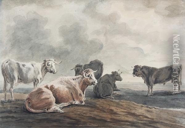 Cattle Resting In An Open Landscape Oil Painting - Sawrey Gilpin