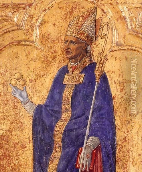 St Nicholas of Bari (detail) Oil Painting - Matteo Di Giovanni