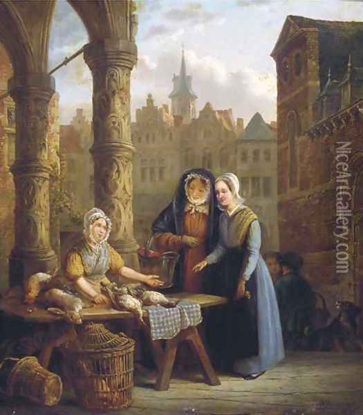 Ladies visiting a market Oil Painting - Willem Pouwelsen
