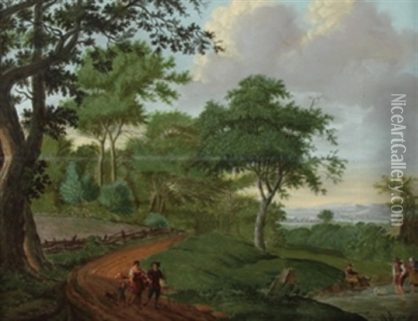 Wanderer Auf Einem Waldweg An Gewasser Oil Painting - Pieter Loen