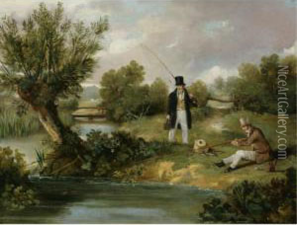 Two Gentlemen Fishing By A Stream Oil Painting - Samuel John Egbert Jones
