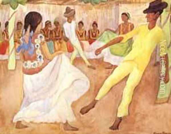 Baile En Tehuantepec Oil Painting - Diego Rivera