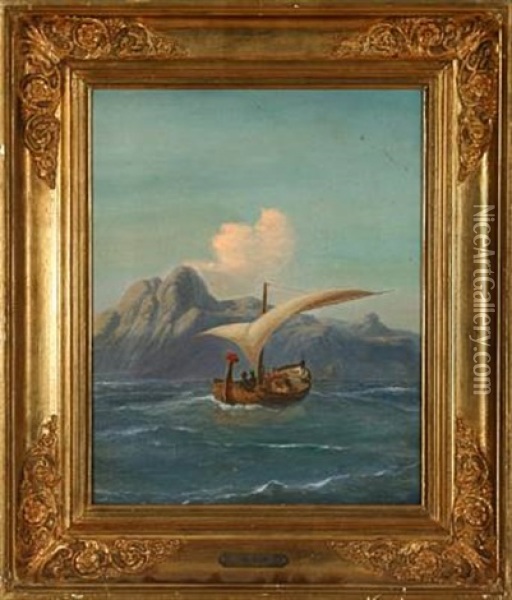 A Sailing Ship With Latin Sail On The Mediterranean Oil Painting - Carl Julius Emil Olsen