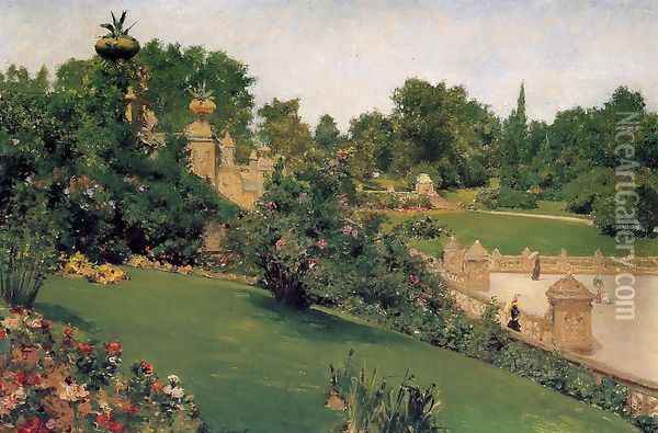 Terrace At The Mall Central Park Oil Painting - William Merritt Chase