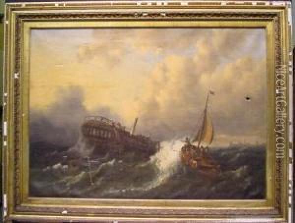 Rescue At Sea Oil Painting - Hendrik Adolf Schaep