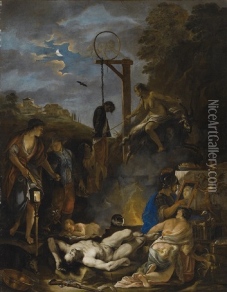 The Witches' Sabbath By Moonlight Oil Painting - Domenicus van (Ascanius) Wynen