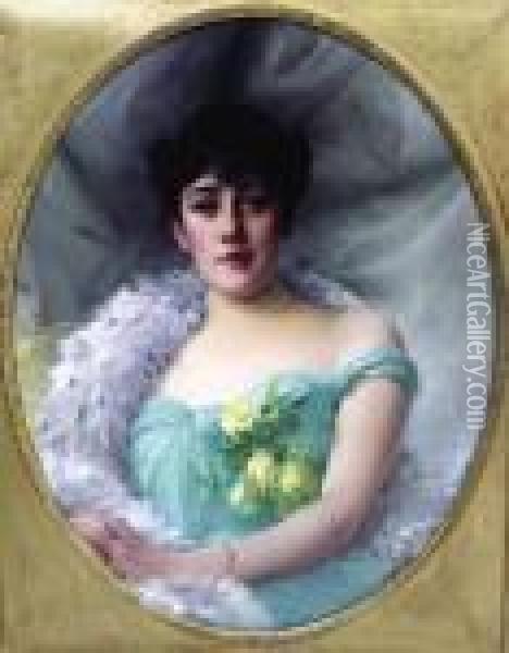 Portrait De Jeune Femme A La Robe Verte Oil Painting - Paul Francois Quinsac