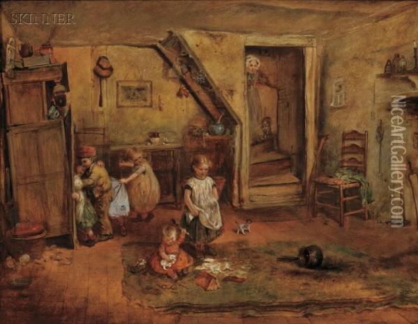 The Mischievous Kittens Oil Painting - John Henry Dell