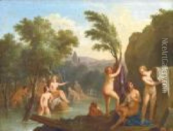 Diana And Hernymphs By The Baths Oil Painting - Christian Wilhelm Ernst Dietrich