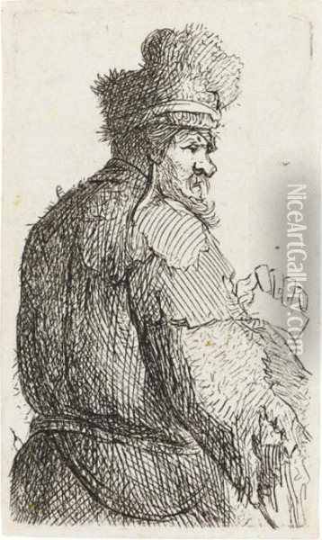 An Old Man Seen From Behind, Profile To Right: Half-figure Oil Painting - Rembrandt Van Rijn