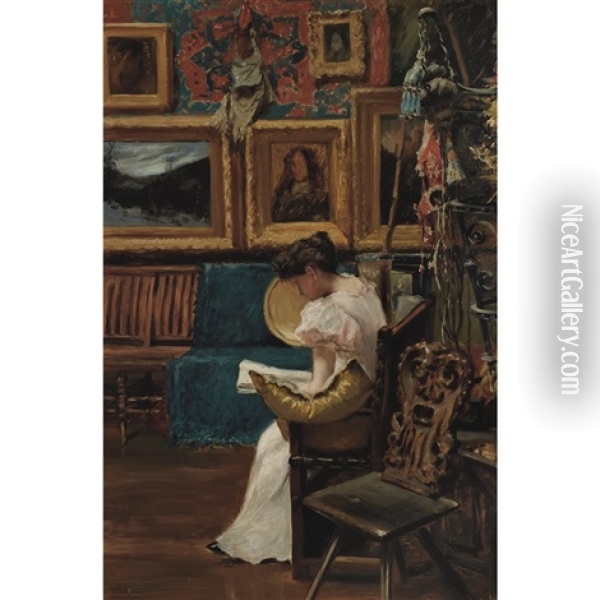 Mrs. William Merritt Chase In Chase's Studio Oil Painting - Addison Thomas Millar