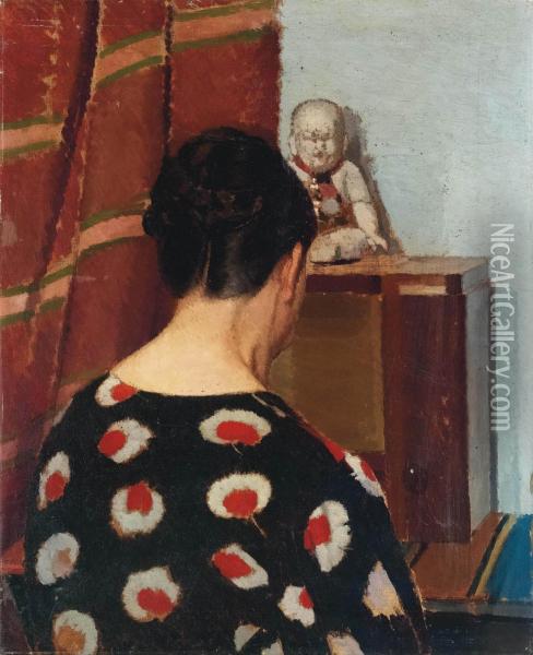 Donna Di Spalle In Un Interno Oil Painting - Oscar Ghiglia