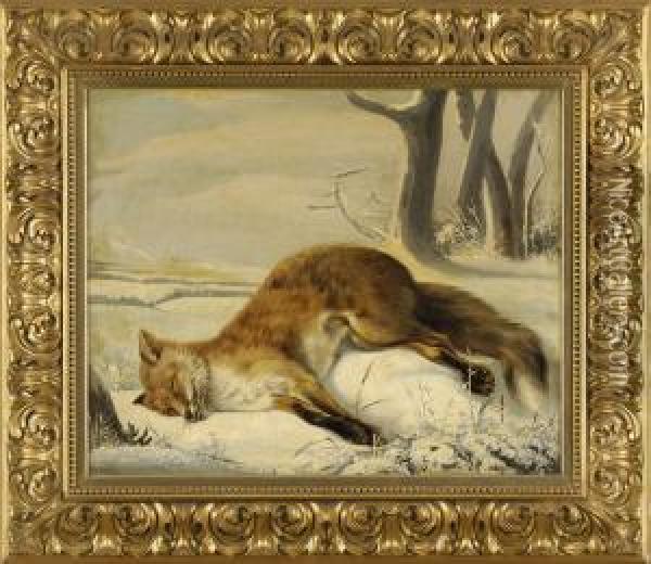 Winterlandschaft Mit Erlegtem Fuchs. Oil Painting - Lambert Van Bokkelen