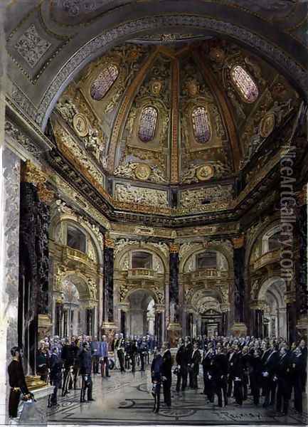 Visit of Emperor Franz Joseph I of Austria 1830-1916 to the Kunsthistorisches Museum in 1891, 1893 Oil Painting - Raschka