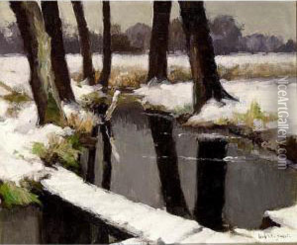 A Winter Landscape Oil Painting - Louis Willem Van Soest