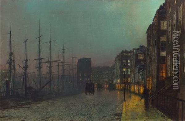 The Thames At Tower Bridge By Moonlight Oil Painting - John Atkinson Grimshaw