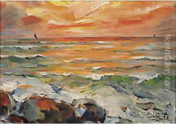 Marina Con Barche Oil Painting - Albert Sirk