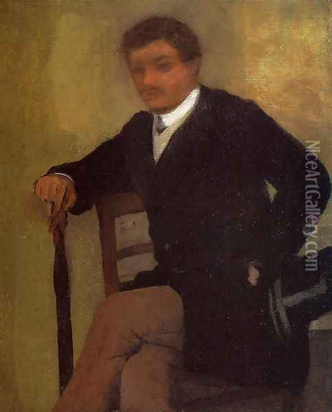 Seated Young Man in a Jacket with an Umbrella Oil Painting - Edgar Degas