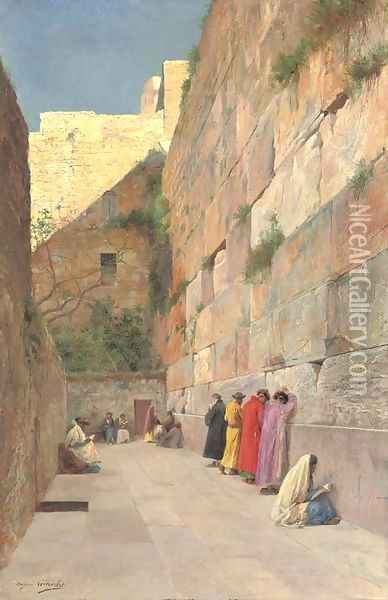 The wailing wall, Jerusalem Oil Painting - Eugene-Alexis Girardet