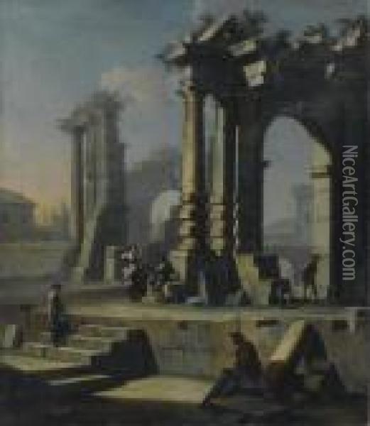 Capriccio Architettonico Con Figure Oil Painting - Giovanni Niccolo Servandoni