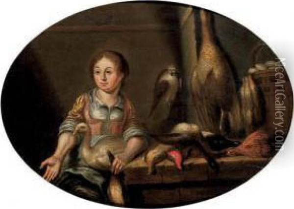 A Maid In A Kitchen Oil Painting - Floris Gerritsz. van Schooten