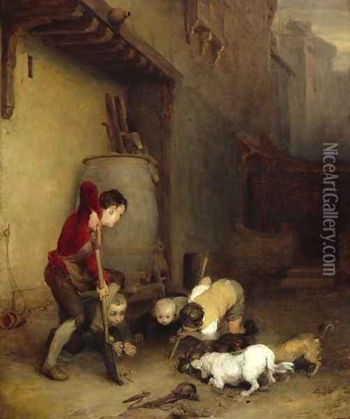 Boys Digging for Rats Oil Painting - Sir David Wilkie