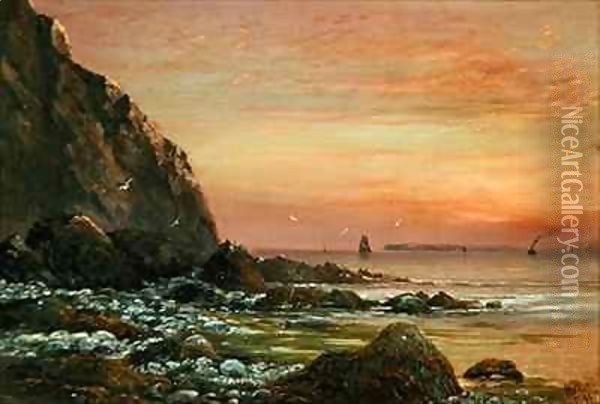 Seascape with Cliff at Sunset Oil Painting - Lady Anne Blunt
