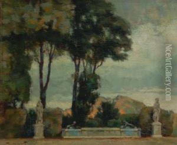 Scorcio Di Parco Con Fontana Oil Painting - Victor Mignot