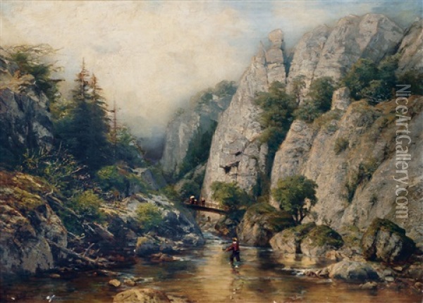 The Bode Valley With The Rostrappe Oil Painting - Hellmuth Raetzer