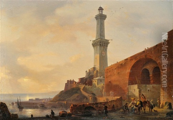 La Lanterna Del Porto Di Genova Oil Painting - Giovanni Migliara