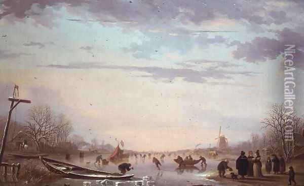 Winter Skating Scene, 1799 Oil Painting - Andries Vermeulen
