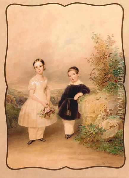 Two children in a summer landscape Oil Painting - Alois Von Anreiter