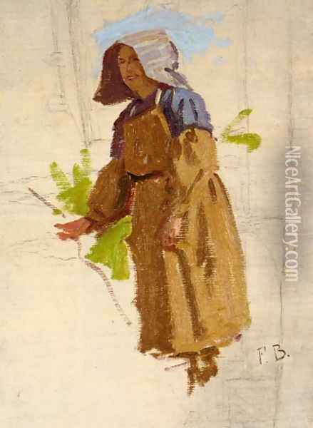 Grape Picker in a Cap I Oil Painting - Jean Frederic Bazille