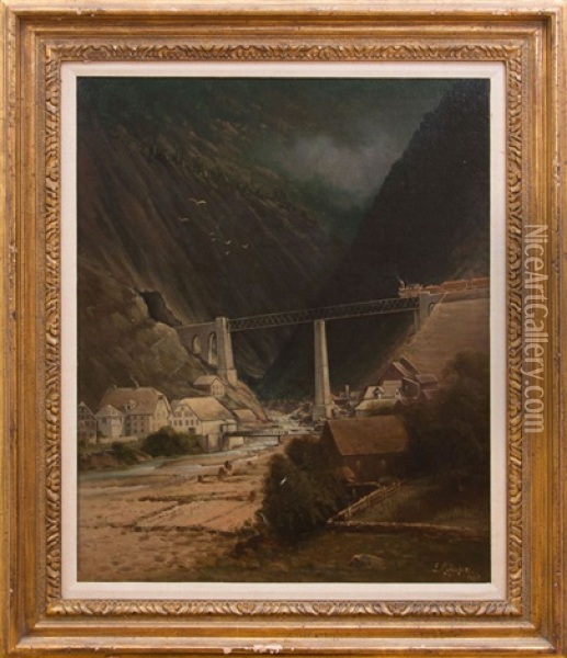 Train Bridge Oil Painting - Edward Rufus Hill