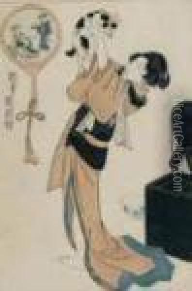 Beauty With Cat Oil Painting - Toyokuni