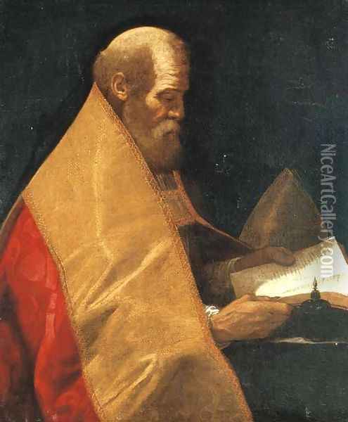 A bishop saint Oil Painting - Giovanni Antonio (Lo Spadarino) Galli