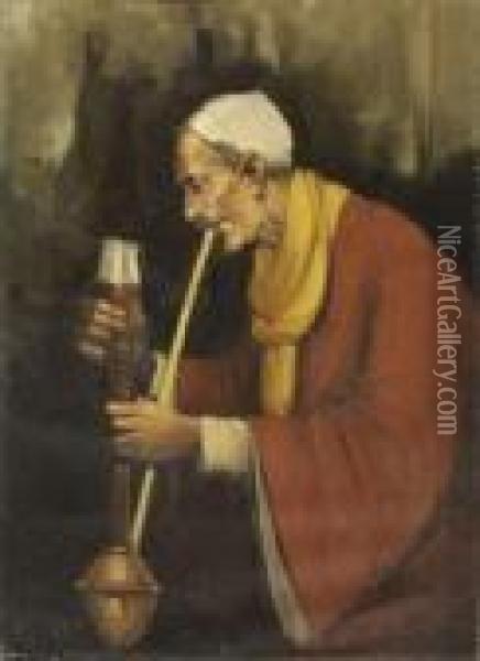 Bedouin Fumant La Pipe A Eau Oil Painting - Otto Pilny