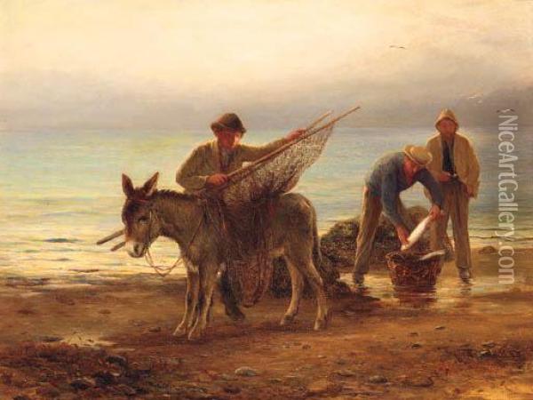 Sorting The Catch Oil Painting - J.R. Makin