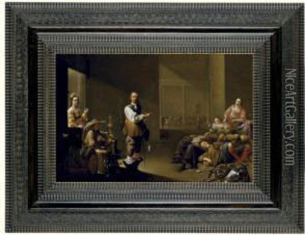 A Guardroom Interior With Sleeping Soldiers Oil Painting - Jacob Duck